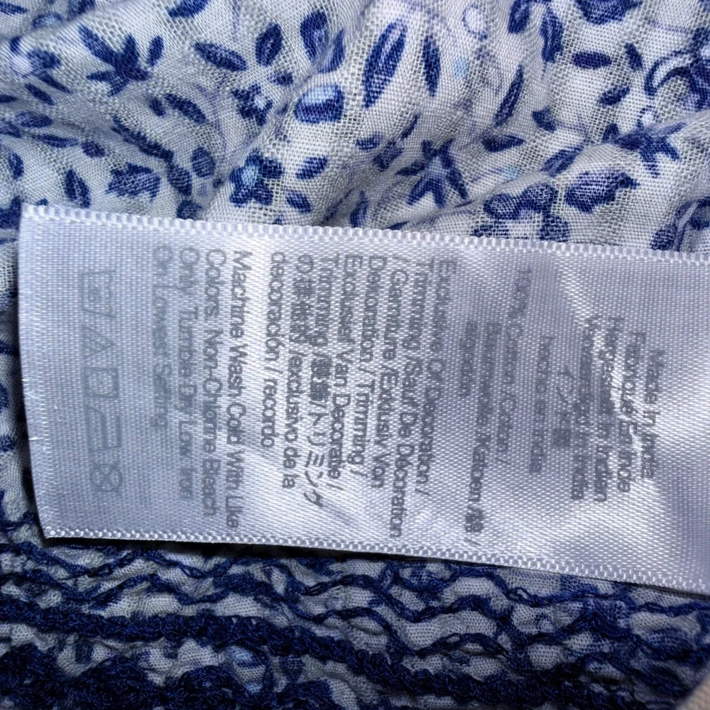 Madewell Blouse Women 4X Excellent BlueWhite Floral Smocked Embroider Cotton Top